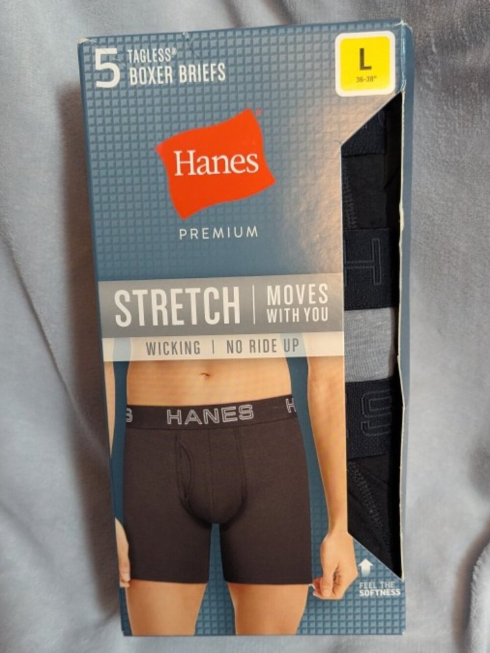 NWT Hanes Premium Men's Boxer Briefs 5pk - Black/Gray Size L Tagless